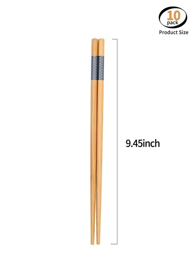uvbws 10Pairs chopsticks reusable,chop sticks reusable dishwasher safe, Non slip wooden chopsticks, suitable for family dining, with a wooden blue pattern（9.45in） - Image 2