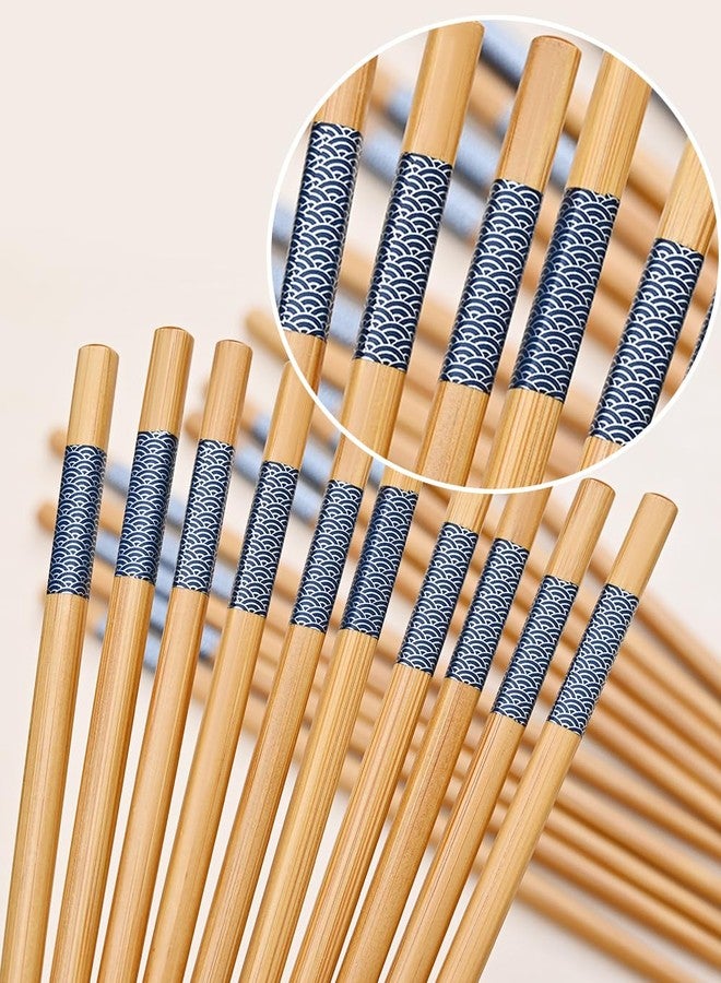 uvbws 10Pairs chopsticks reusable,chop sticks reusable dishwasher safe, Non slip wooden chopsticks, suitable for family dining, with a wooden blue pattern（9.45in） - Image 4