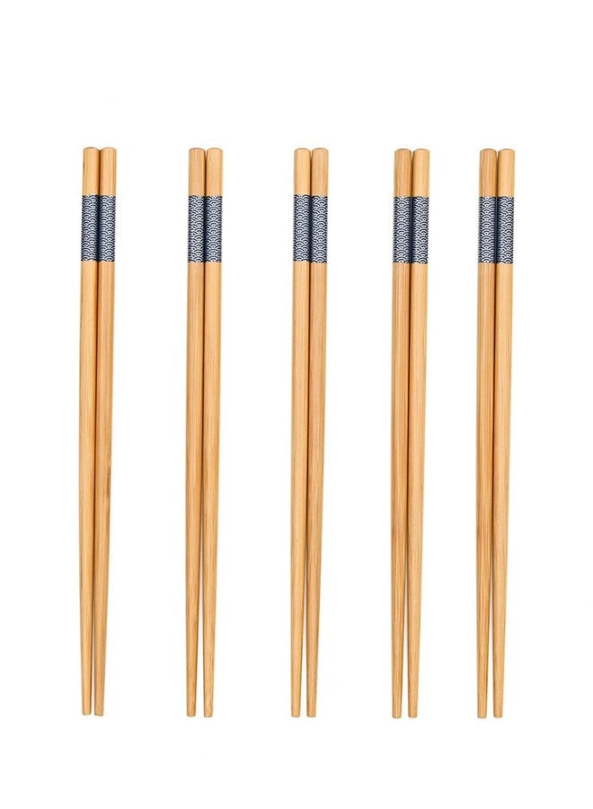 uvbws 10Pairs chopsticks reusable,chop sticks reusable dishwasher safe, Non slip wooden chopsticks, suitable for family dining, with a wooden blue pattern（9.45in） - Image 1