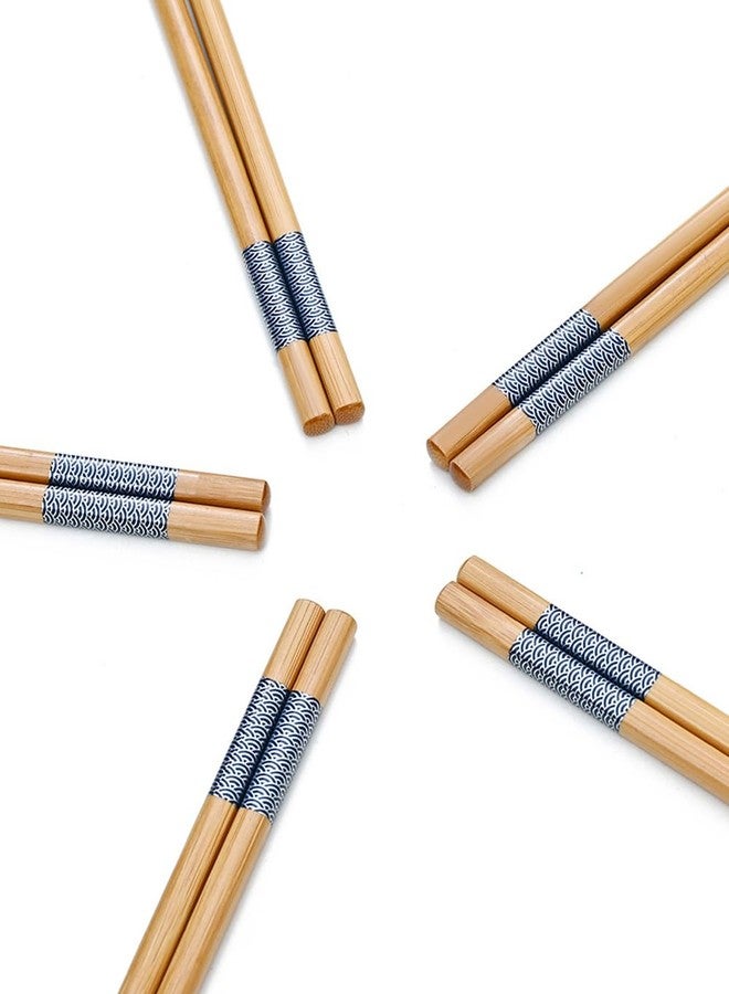 uvbws 10Pairs chopsticks reusable,chop sticks reusable dishwasher safe, Non slip wooden chopsticks, suitable for family dining, with a wooden blue pattern（9.45in） - Image 3