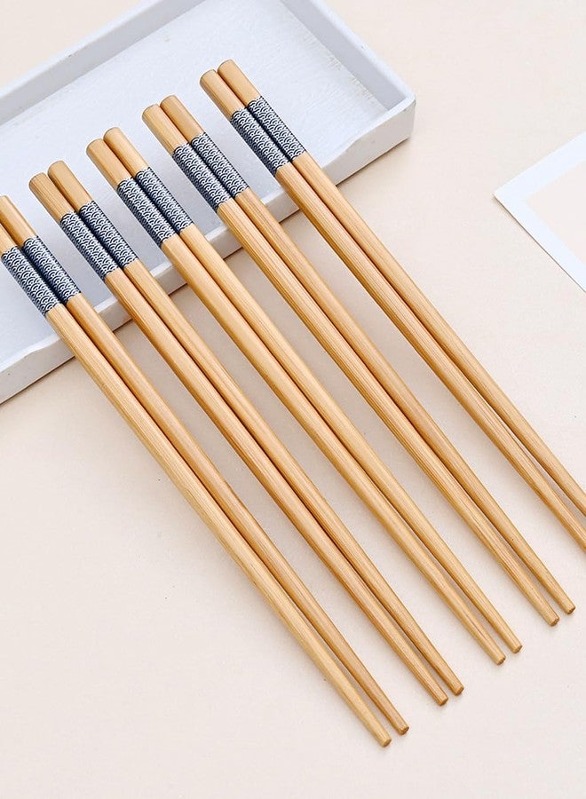 uvbws 10Pairs chopsticks reusable,chop sticks reusable dishwasher safe, Non slip wooden chopsticks, suitable for family dining, with a wooden blue pattern（9.45in） - Image 5