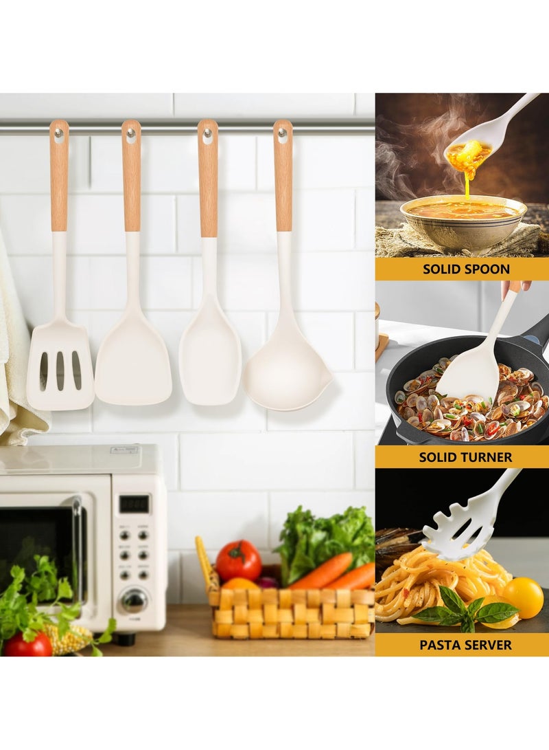 Panvil 6-Piece Silicone Kitchen Utensil Set with Wooden Handles and Stand – Heat and Scratch Resistant, Non-Toxic, Easy to Clean Cooking Tools for Nonstick Cookware (Assorted Color) - Image 2