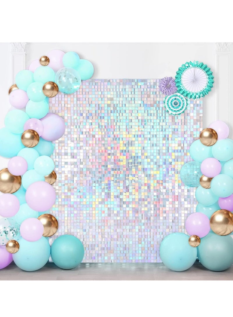 Rainbow Blue Shimmer Wall Backdrop 24PCS Rainbow Blue Sequins Backdrop Decoration Panels, Photo Backdrops for Baby Shower Mermaid Unicorn Birthday Anniversary Wedding Decoration  - Image 1