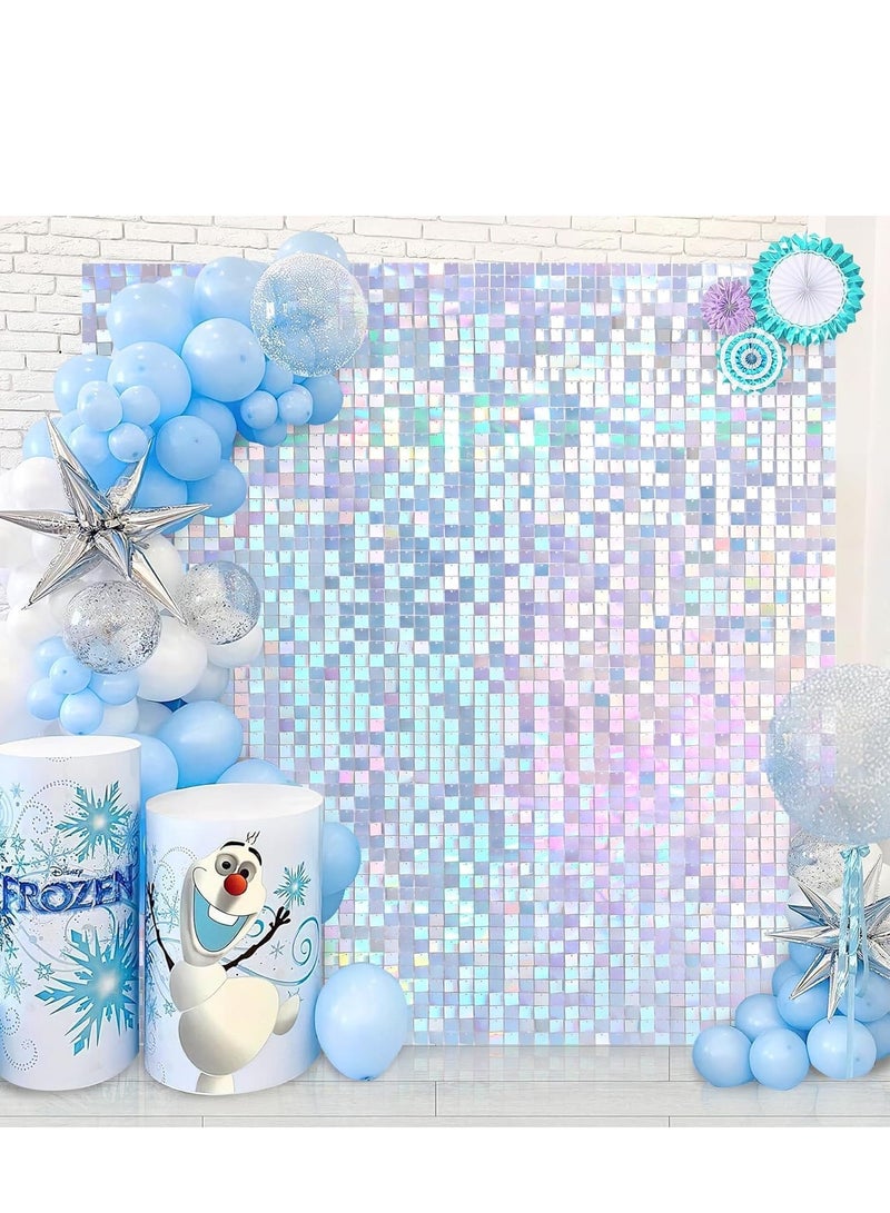 Rainbow Blue Shimmer Wall Backdrop 24PCS Rainbow Blue Sequins Backdrop Decoration Panels, Photo Backdrops for Baby Shower Mermaid Unicorn Birthday Anniversary Wedding Decoration  - Image 2