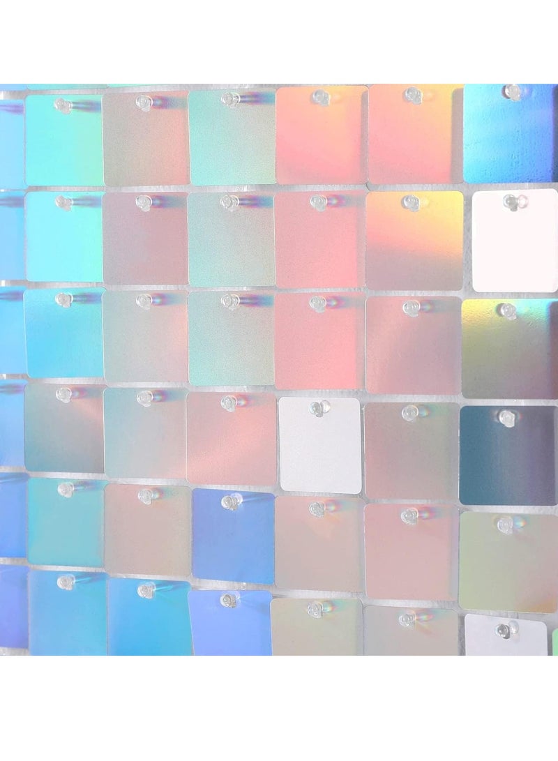 Rainbow Blue Shimmer Wall Backdrop 24PCS Rainbow Blue Sequins Backdrop Decoration Panels, Photo Backdrops for Baby Shower Mermaid Unicorn Birthday Anniversary Wedding Decoration  - Image 4