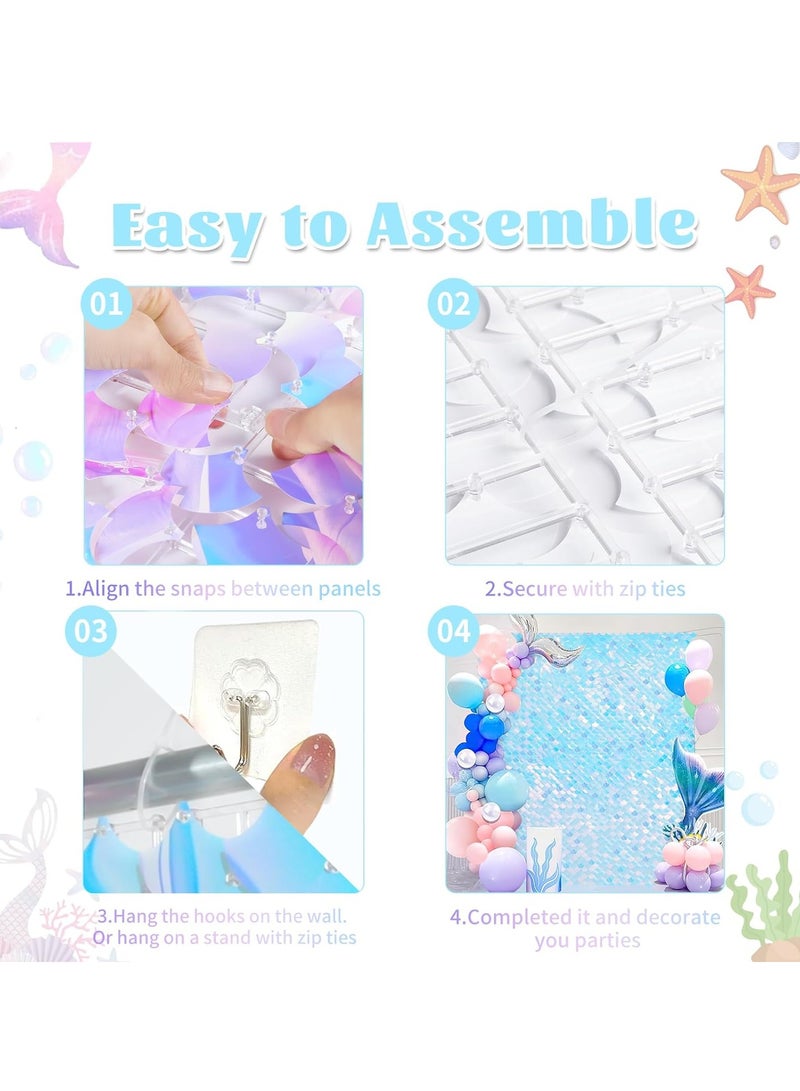 Rainbow Blue Shimmer Wall Backdrop 24PCS Rainbow Blue Sequins Backdrop Decoration Panels, Photo Backdrops for Baby Shower Mermaid Unicorn Birthday Anniversary Wedding Decoration  - Image 5