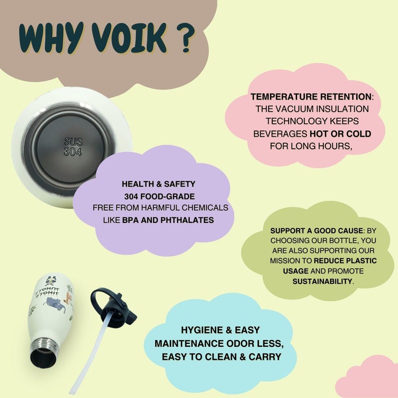 VOIK 350ml Vacuum Insulated Stainless Steel Bottle | Cola Shape | Hot & Cold Flask for 12+ Hours | Black Sipper Cap (Organic & Virgin Plastic) | Food-Grade SUS 304 | Velvet Touch | Travel-Friendly - Image 4