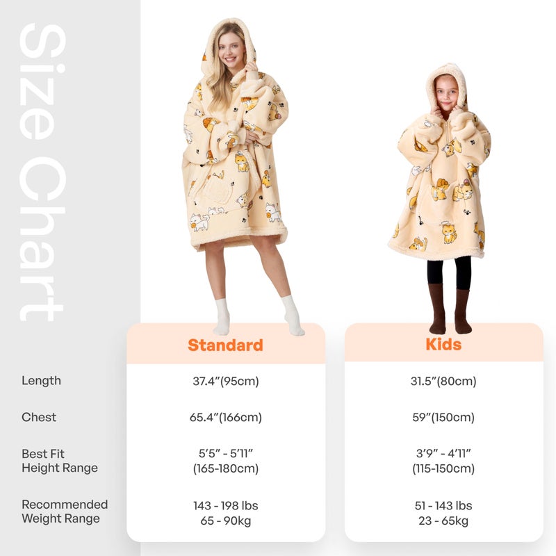 Giggling Getup Wearable Blanket Hoodie for Adults Gifts for Teen Girls Sister Women Sherpa Fleece Printed Hooded Blanket Sweatshirt Warm Cozy with Pocket & Sleeves Beige Cat - Image 4