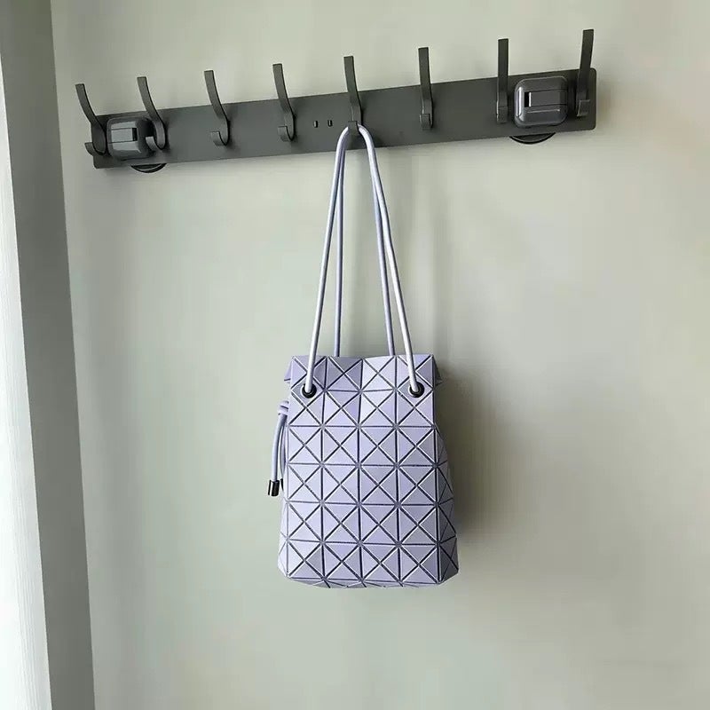 Women's Drawstring Bucket Bag with Quilted Pattern - Image 3
