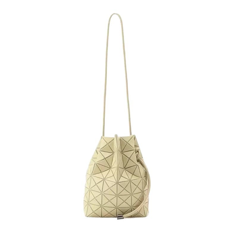 Women's Drawstring Bucket Bag with Quilted Pattern - Image 5