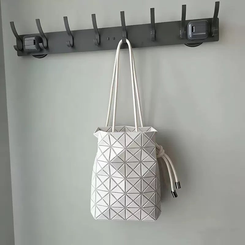 Women's Drawstring Bucket Bag with Quilted Pattern - Image 4
