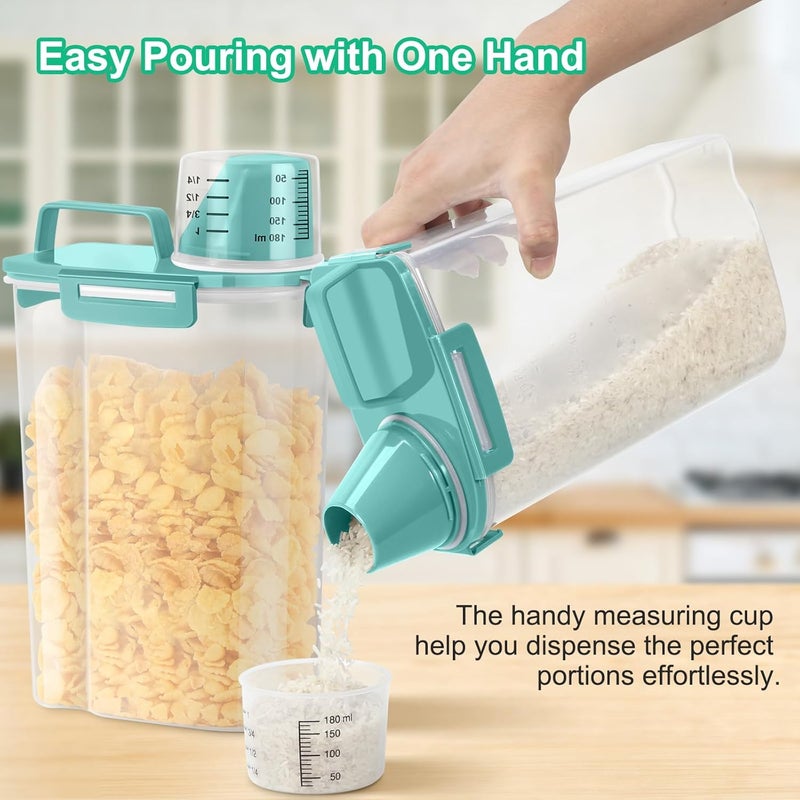 TBMax Rice Container Cereal Storage Container 2 Pack 5 Lbs, Kitchen Pantry Dry Food Storage Holder with Easy-Pouring Spout & Handy Cup, Small Pet Dog Cat Food Dispenser for Daily Feeding -Cyan - Image 3