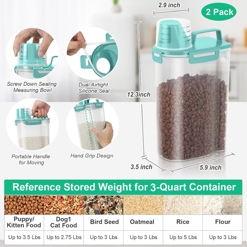TBMax Rice Container Cereal Storage Container 2 Pack 5 Lbs, Kitchen Pantry Dry Food Storage Holder with Easy-Pouring Spout & Handy Cup, Small Pet Dog Cat Food Dispenser for Daily Feeding -Cyan - Image 2