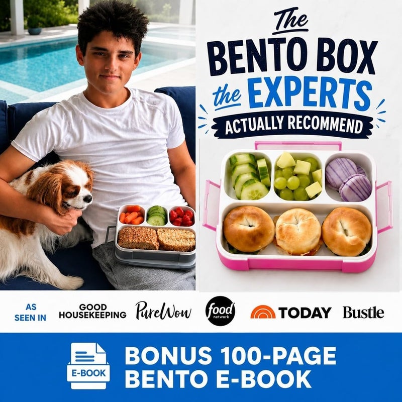 Kinsho Bento Lunch-Box for Kids and Adults: Leakproof Lunch Boxes with 4 Compartments, Divided Containers for Boys Girls Women Men - School Work Portion Container, Utensils, Blue + Rose Pink Set - Image 4