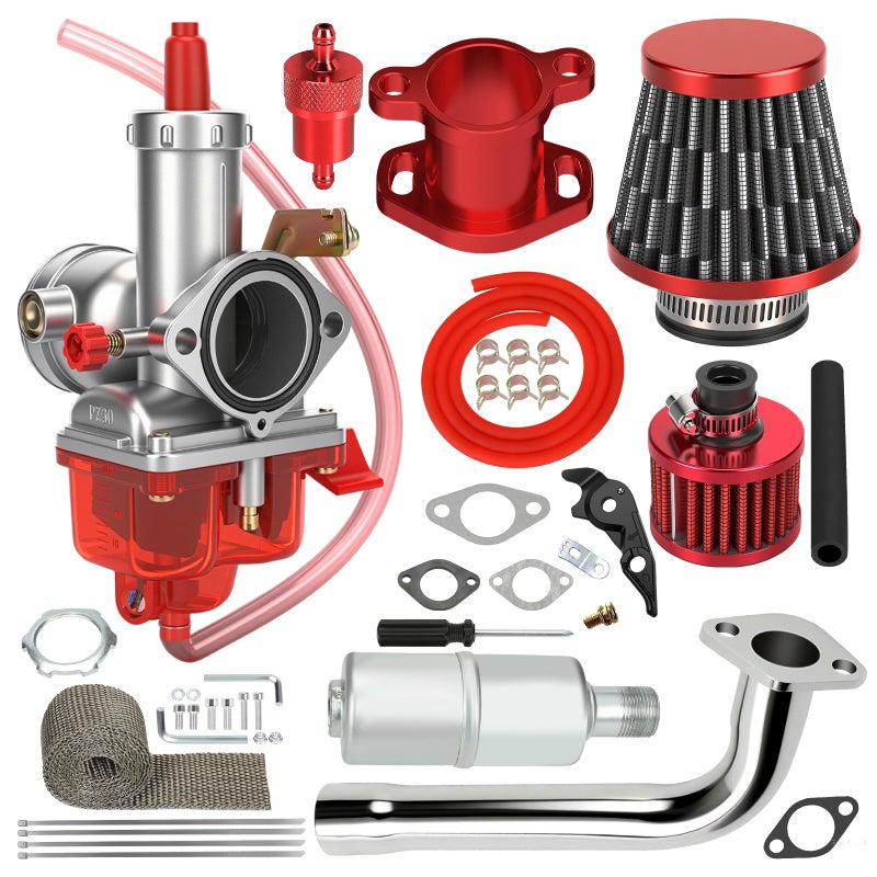 CILOYU PZ30 30mm Carburetor with Exhaust Header Pipe Muffler Stage 2 Kit Replacement for Predator 420cc 301cc 389cc GX390 GX340 GX270 GX240 13HP 11HP Engine Mini Bike Go Kart Cart Parts Accessories - Image 1