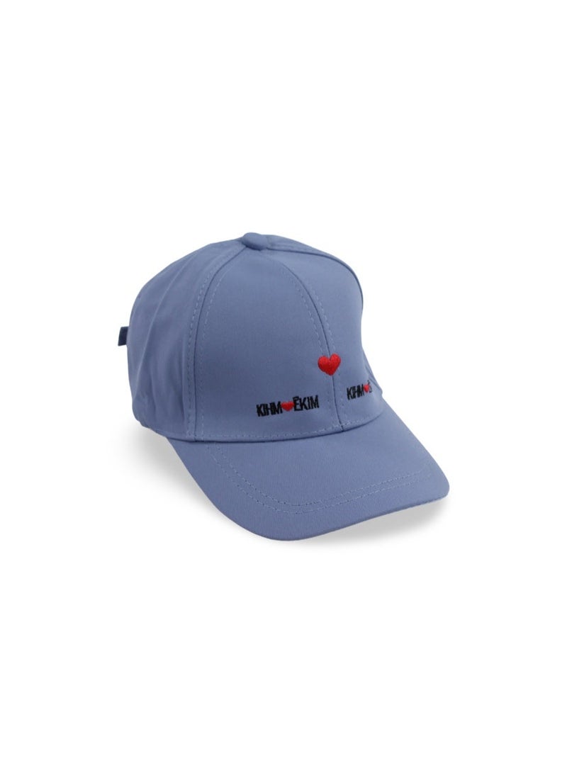 Fancy Girls Cotton Cap – Baby Blue with Heart Embroidery - Image 1