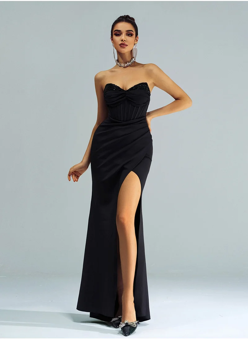 Madam Uniq New Women's High-End One-Shoulder Bodycon Split Evening Dress
