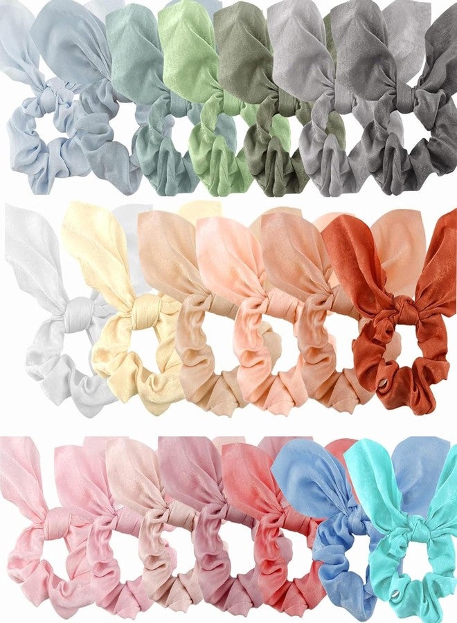 ACO-UINT 20 Pack Hair Scrunchies for Girls and Women, Satin Scrunchies for Thick Hair with Bow, Bunny Ear Scrunchies, Summer Hair Accessories, 20 Solid Color Options - Image 1