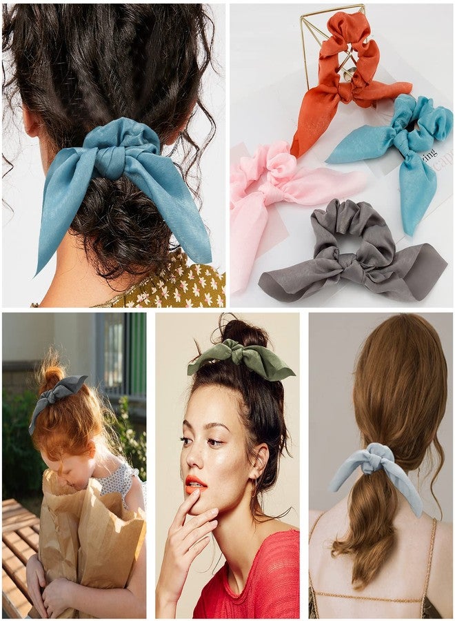 ACO-UINT 20 Pack Hair Scrunchies for Girls and Women, Satin Scrunchies for Thick Hair with Bow, Bunny Ear Scrunchies, Summer Hair Accessories, 20 Solid Color Options - Image 4
