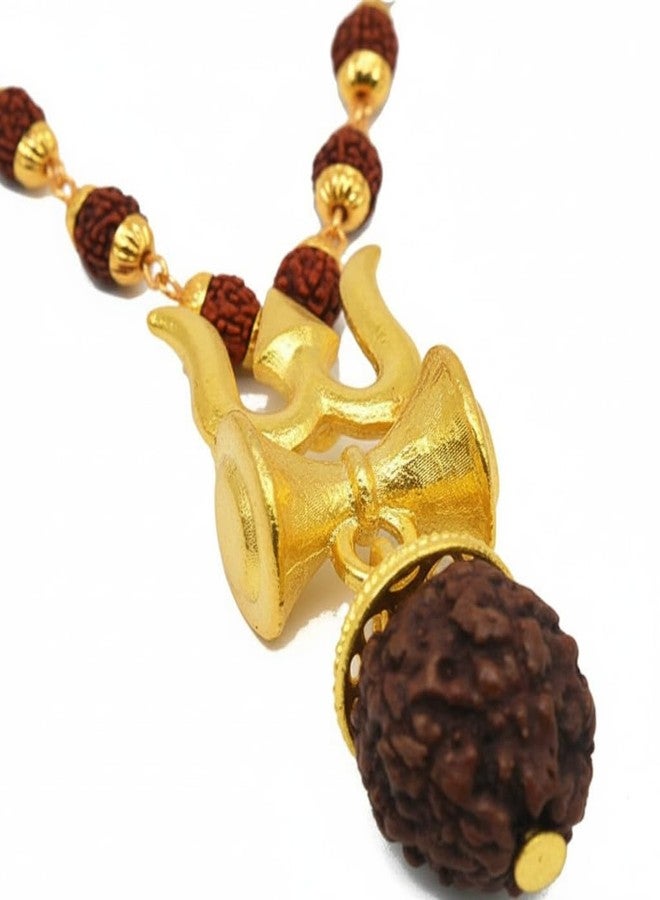 The Men Gift Gold-Plated Trishul Damaru Panchmukhi Rudraksha Pendant with Gold Cap Mala, Mahadev Shiva Spiritual Necklace for Men and Women - Image 2