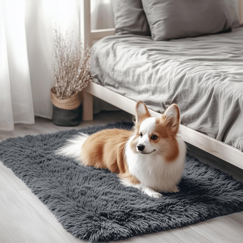 OLANLY 2x3 Machine Washable Small Bedside Rug Soft Fluffy Shaggy Entryway Throw Rugs for Bedroom Living Room Indoor Floor Carpet for Kids Girls and Boys Nursery Rooms Home Decor Aesthetic Grey