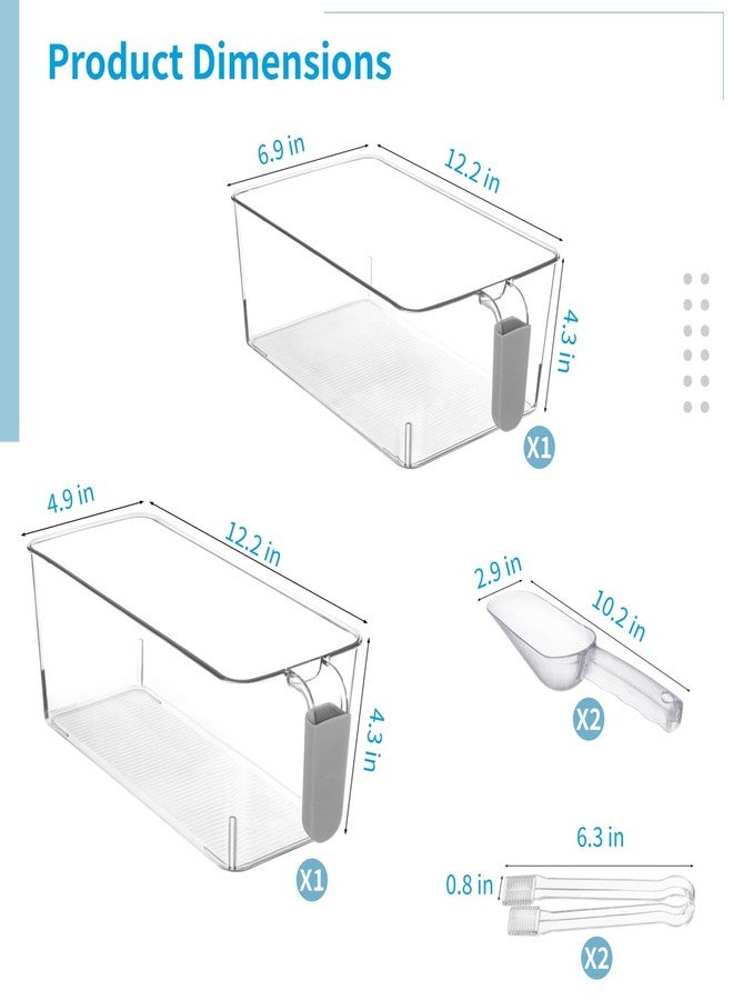 Homaisson 2 PCS Ice Bin with Scoop and Tong, Ice Bucket with Pull-out Handle for Freezer, 2 Sizes Clear Plastic Ice Container for DIY Drink Summer Party, 12.2 x 6.9 x 4.3 in, 12.2 x 4.9 x 4.3 in, Gray Handle - Image 3