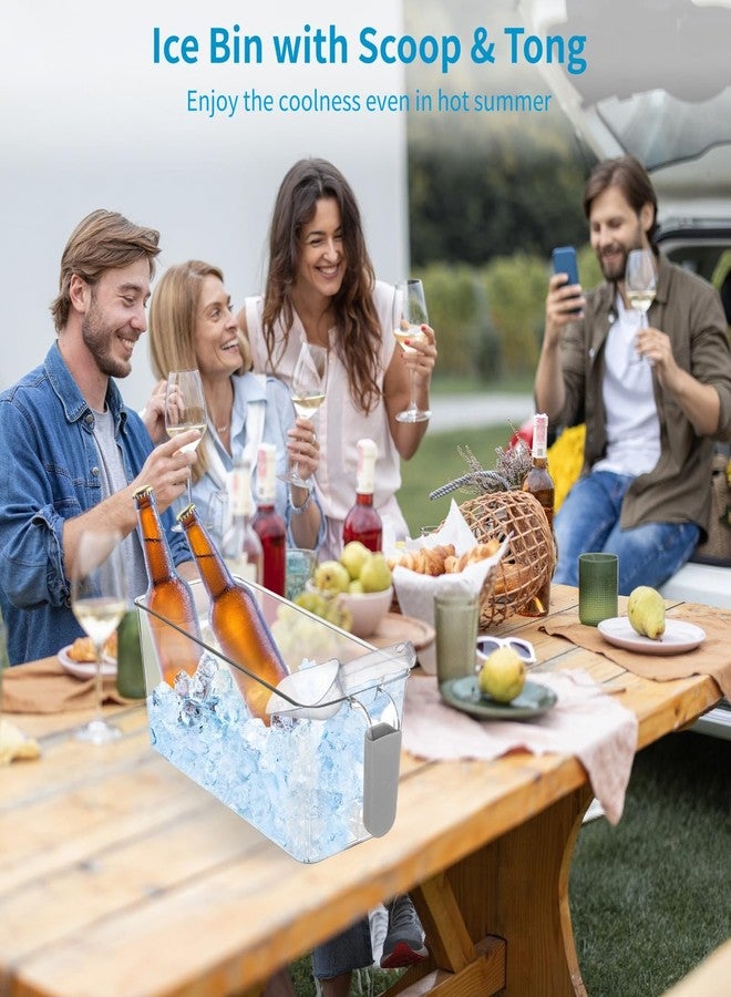 Homaisson 2 PCS Ice Bin with Scoop and Tong, Ice Bucket with Pull-out Handle for Freezer, 2 Sizes Clear Plastic Ice Container for DIY Drink Summer Party, 12.2 x 6.9 x 4.3 in, 12.2 x 4.9 x 4.3 in, Gray Handle - Image 2