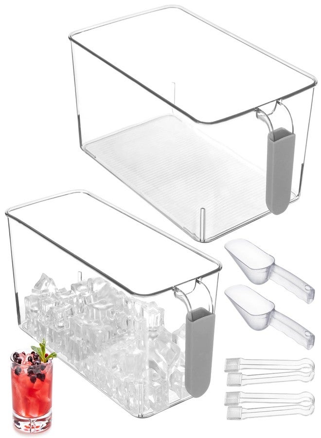 Homaisson 2 PCS Ice Bin with Scoop and Tong, Ice Bucket with Pull-out Handle for Freezer, 2 Sizes Clear Plastic Ice Container for DIY Drink Summer Party, 12.2 x 6.9 x 4.3 in, 12.2 x 4.9 x 4.3 in, Gray Handle - Image 1