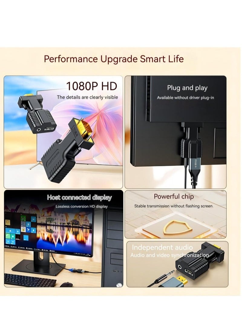 Generic - HDMI to VGA Adapter Converter, HDTV VGA Adapter Suitable for laptops, Old Computers, Monitors, projectors.HDMI to 3.5mmaudio Adapter, HDMI-To-Vga Adapters - Image 1