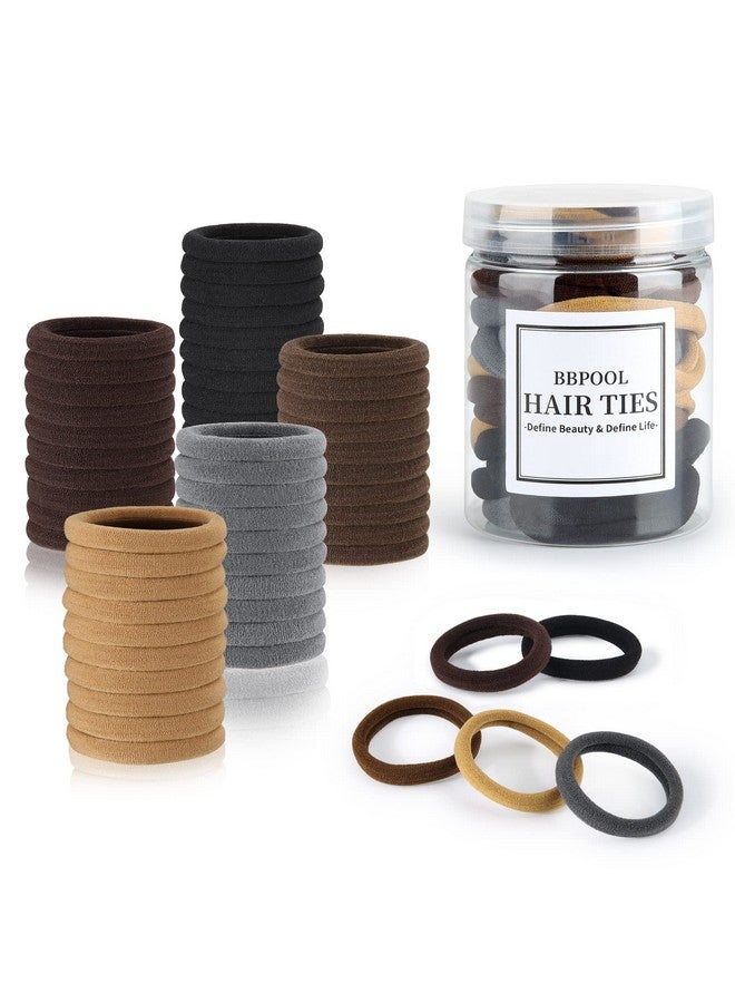 BBPOOL 50PCS Brown Hair Ties,Cotton Seamles Black Hair Band for Women,No Damage Elastics Hair ties for Girls,Soft and Stretchy Ponytail Holders for Thick Heavy &Curly Hair - Image 1