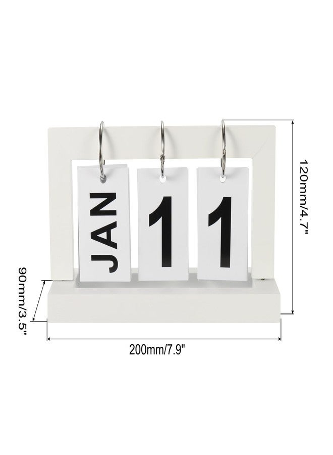 PATIKIL Vintage Wood Perpetual Calendar, Wooden Flip Calendar Turn Page Month Date Display for Desk Office Home Decoration, White - Image 2