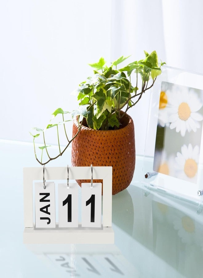 PATIKIL Vintage Wood Perpetual Calendar, Wooden Flip Calendar Turn Page Month Date Display for Desk Office Home Decoration, White - Image 3