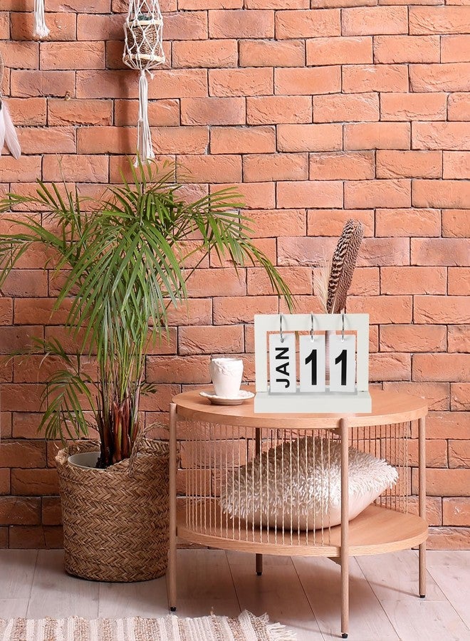 PATIKIL Vintage Wood Perpetual Calendar, Wooden Flip Calendar Turn Page Month Date Display for Desk Office Home Decoration, White - Image 5