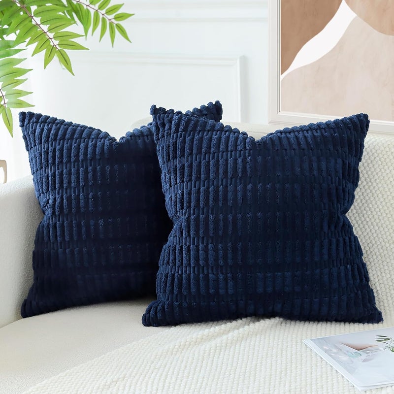 JOTOM Set of 2 Corduroy Soft Cushion Covers, Modern Cushion Covers, Decorative Sofa Cushion, Decorative Cushion Cover for Living Room, Sofa, Bedroom, Dark Blue, 50 x 50 cm - Image 3