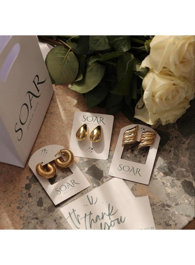 SOAR Medium Trend Earrings Lightweight 18K Gold Plated Waterproof Stainless Steel Hoop Earrings - Stylish Accessories For Every Occasion - Image 5