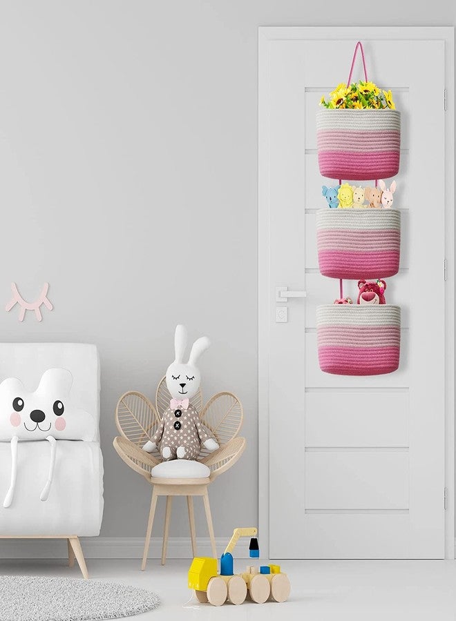 Gleckn Small Basket Cotton Rope Basket With Cat Ears Little Storage Baskets For Organizing Bins Organizer Wicker Nursery Room For Kids Baby Dog Toy Drawer Gifts 9.5"X8.5"X4" (Mix-Pink, 3-Tier) - Image 4