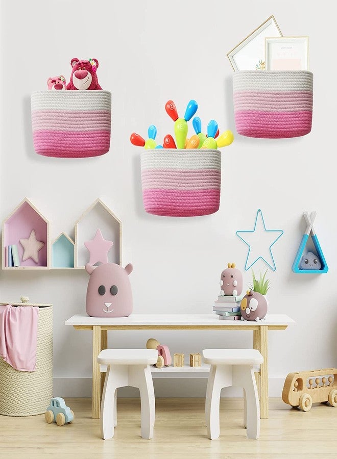 Gleckn Small Basket Cotton Rope Basket With Cat Ears Little Storage Baskets For Organizing Bins Organizer Wicker Nursery Room For Kids Baby Dog Toy Drawer Gifts 9.5"X8.5"X4" (Mix-Pink, 3-Tier) - Image 5