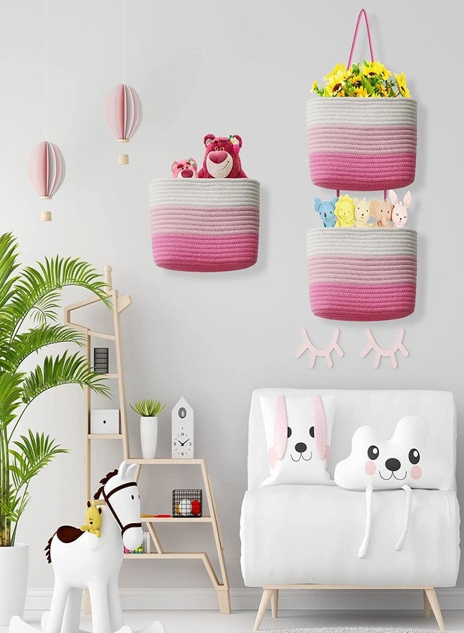 Gleckn Small Basket Cotton Rope Basket With Cat Ears Little Storage Baskets For Organizing Bins Organizer Wicker Nursery Room For Kids Baby Dog Toy Drawer Gifts 9.5"X8.5"X4" (Mix-Pink, 3-Tier) - Image 3