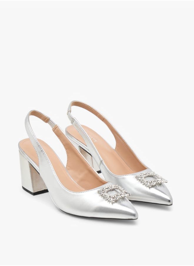 Celeste Women's Solid Slingback Shoes with Block Heels and Embellished Accent Ramadan Collection  - Image 1