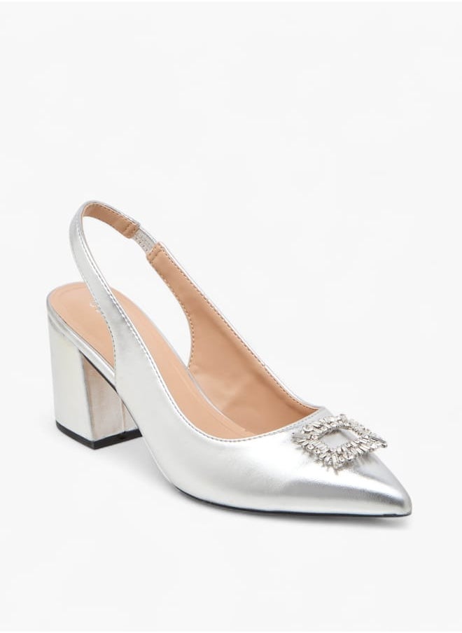 Celeste Women's Solid Slingback Shoes with Block Heels and Embellished Accent Ramadan Collection  - Image 2