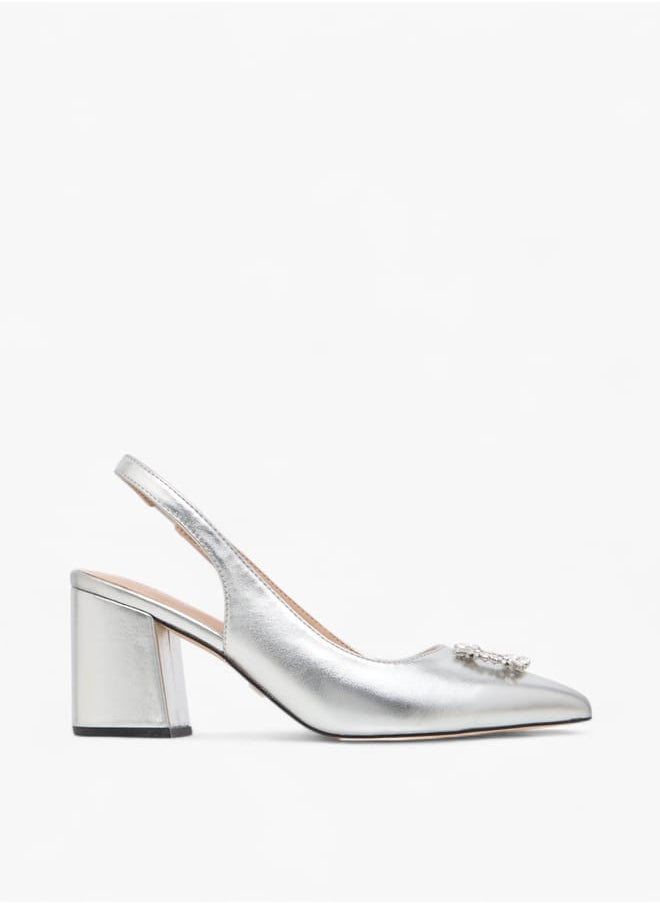 Celeste Women's Solid Slingback Shoes with Block Heels and Embellished Accent Ramadan Collection  - Image 3