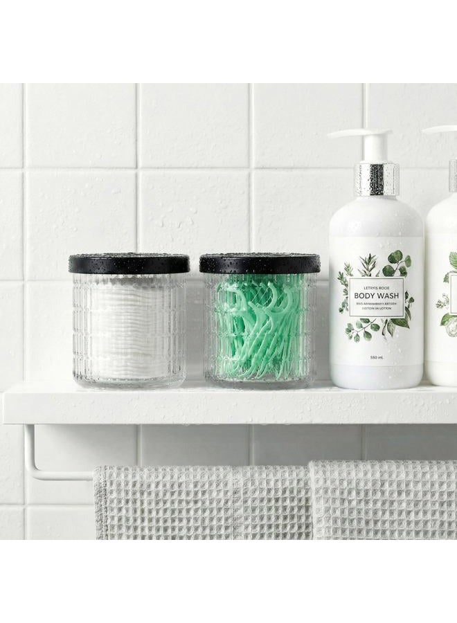 MKOSAB Qtip Holder for Bathroom set of 2, Clear Glass Apothecary Jars with Lids, Bathroom Canisters for Cotton Balls,Swabs,Floss Picks,Hair Ties,Vanity Organizer and Storage,Vintage Decor (Clear) - Image 2