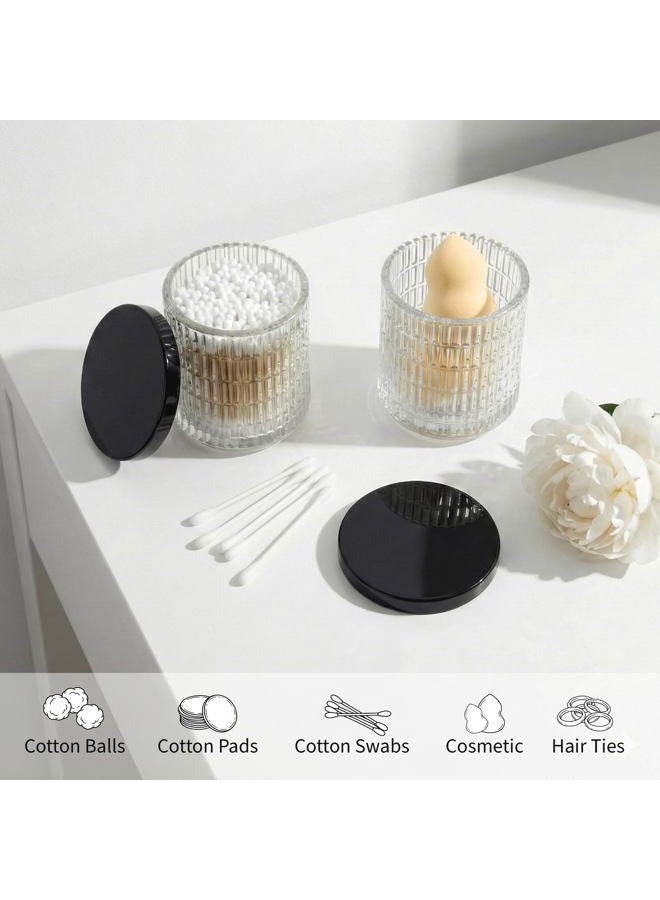 MKOSAB Qtip Holder for Bathroom set of 2, Clear Glass Apothecary Jars with Lids, Bathroom Canisters for Cotton Balls,Swabs,Floss Picks,Hair Ties,Vanity Organizer and Storage,Vintage Decor (Clear) - Image 3