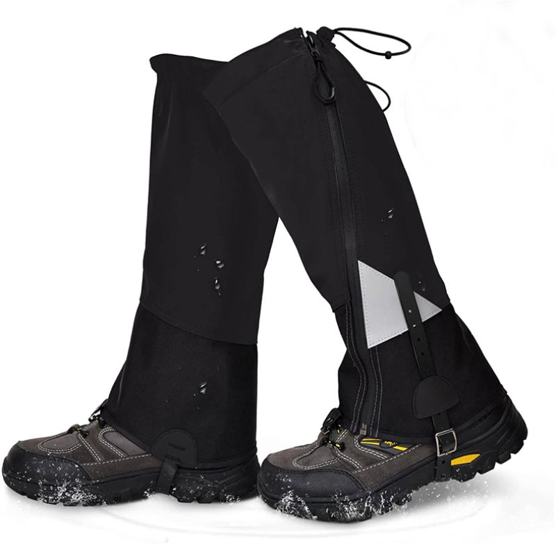Leg Gaiters: Black M Size Waterproof Tear-Resistant Breathable - Adjustable Perfect Fit Leg Warmers for Outdoor Hiking Skiing Mountaineering Adventures - Image 1