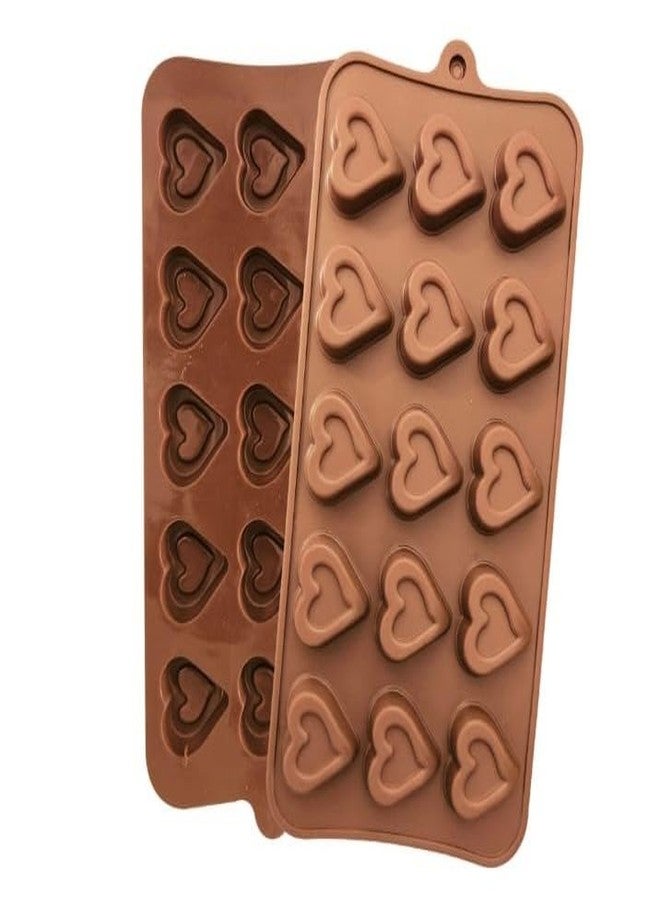 ARTO 15 Cavity Heart Chocolate Mold - Deep Brown Silicone Tray for DIY Valentine Gifts | Non-Stick Candy, Jelly & Baking Mould | Oven & Freezer Safe (Pack of 1) - Image 1
