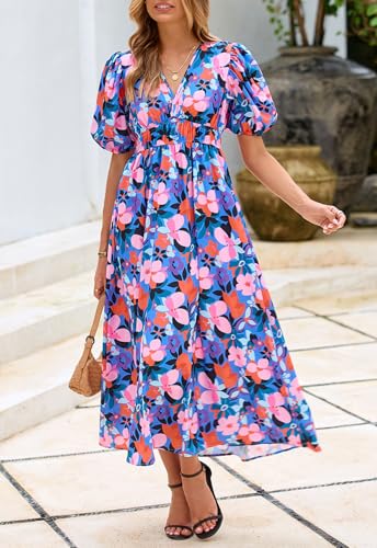 Maxigerui Women's Floral Maxi Dress Summer Fall Wedding Guest Dress Blue Pink Floral S - Image 3