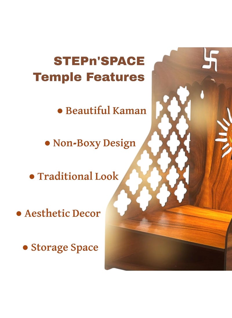 STEPn'SPACE STEPnSpace Wooden Temple for Home Mandir with LED Light Step Wall Hanging Puja Mandir for Home Temple for Office Pooja Stand for Home Office Temple with Storage for Shop M D25xW34xH50cm  - Image 3
