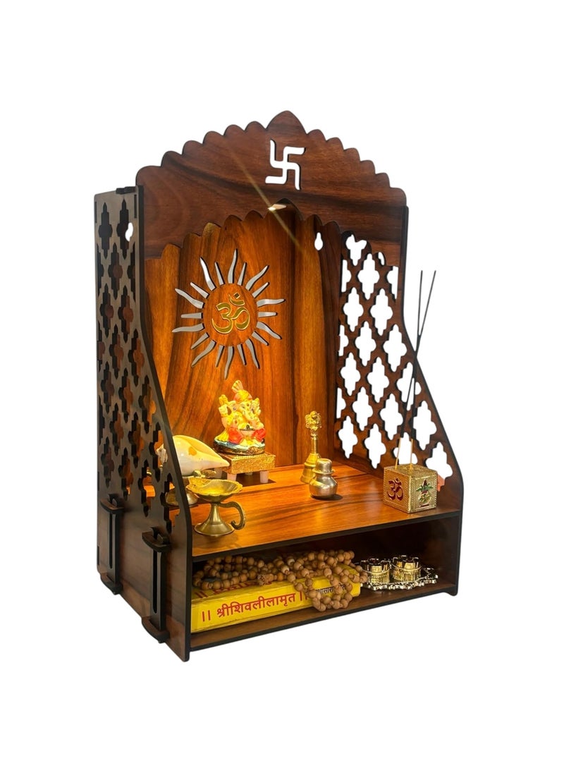STEPn'SPACE STEPnSpace Wooden Temple for Home Mandir with LED Light Step Wall Hanging Puja Mandir for Home Temple for Office Pooja Stand for Home Office Temple with Storage for Shop M D25xW34xH50cm  - Image 1