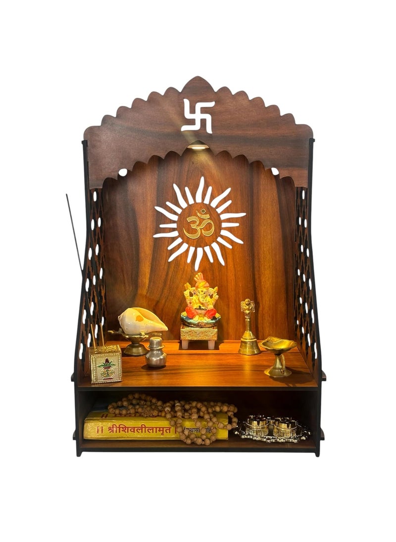 STEPn'SPACE STEPnSpace Wooden Temple for Home Mandir with LED Light Step Wall Hanging Puja Mandir for Home Temple for Office Pooja Stand for Home Office Temple with Storage for Shop M D25xW34xH50cm  - Image 2