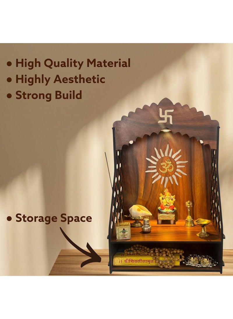 STEPn'SPACE STEPnSpace Wooden Temple for Home Mandir with LED Light Step Wall Hanging Puja Mandir for Home Temple for Office Pooja Stand for Home Office Temple with Storage for Shop M D25xW34xH50cm  - Image 5